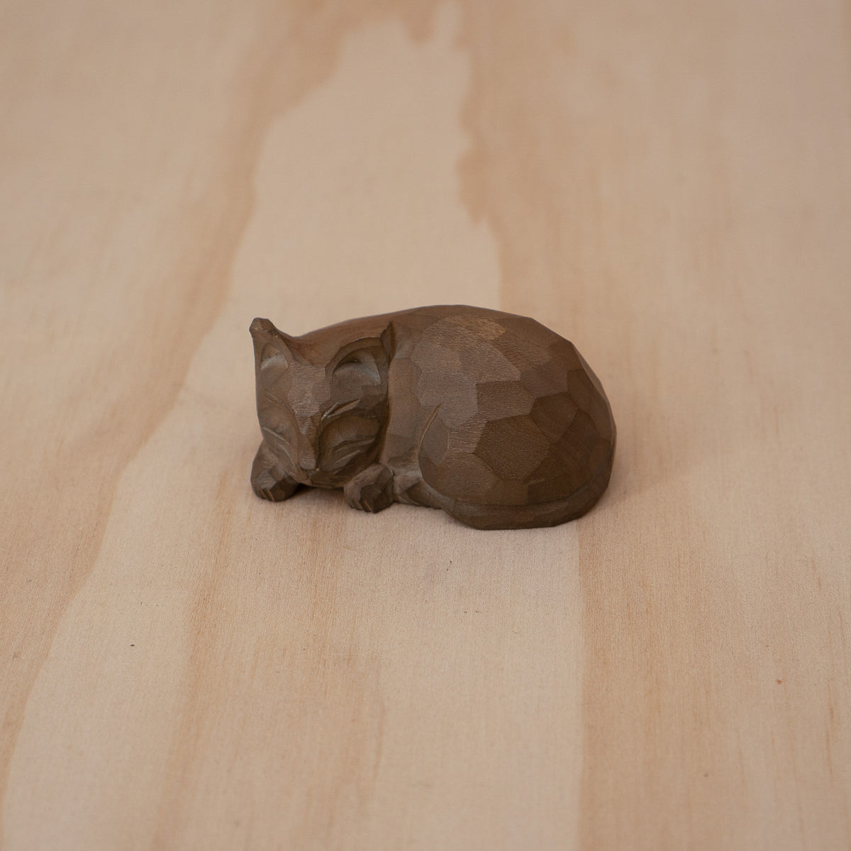 Vintage Japanese Small Wooden Neko Sleeping Cat Carving