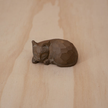 Vintage Japanese Small Wooden Neko Sleeping Cat Carving