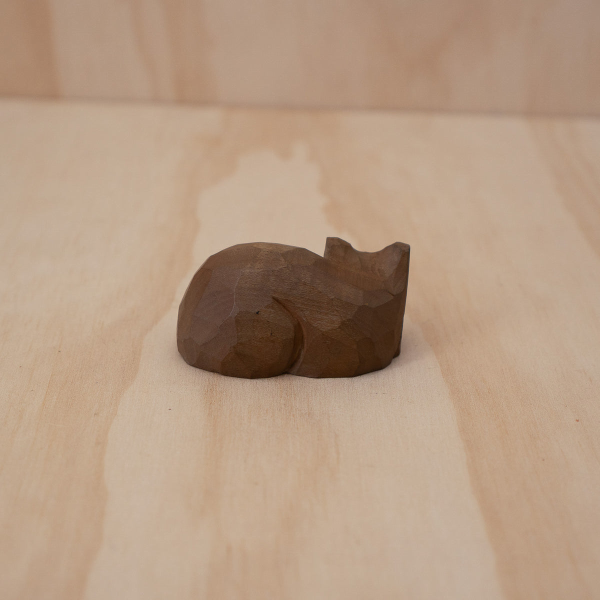 Vintage Japanese Small Wooden Neko Sleeping Cat Carving