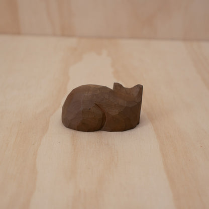 Vintage Japanese Small Wooden Neko Sleeping Cat Carving