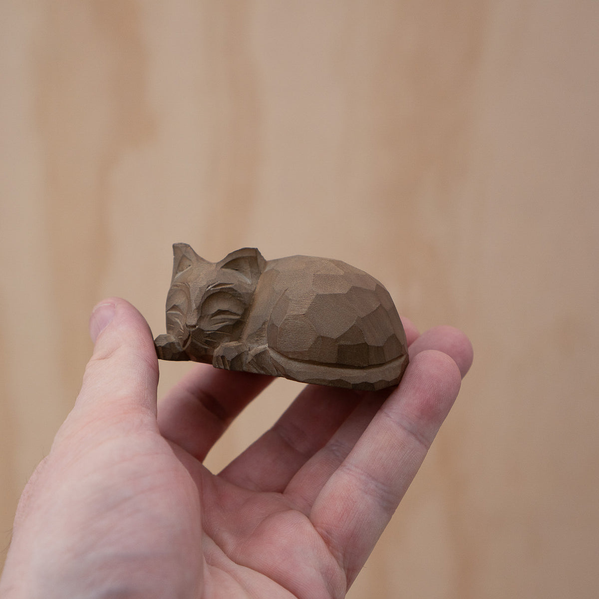 Vintage Japanese Small Wooden Neko Sleeping Cat Carving