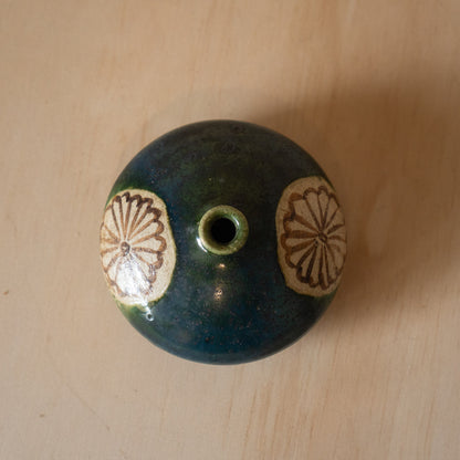 Vintage Japanese small Ceramic Oribe Squat vase