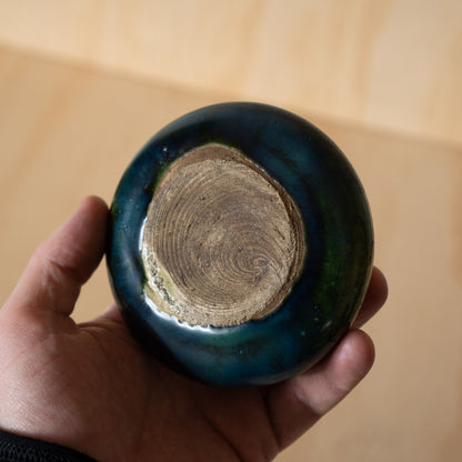 Vintage Japanese small Ceramic Oribe Squat vase
