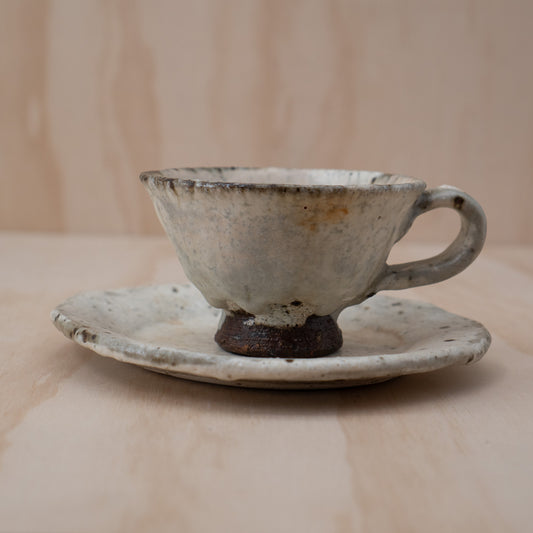Japanese Ceramic Cup And Saucer With Thick White Glaze