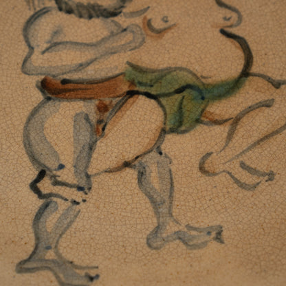 Vintage Japanese Showa Period Hand Painted Sumo Shaku-Zara Serving plate