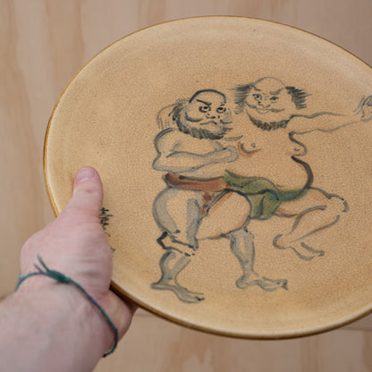 Vintage Japanese Showa Period Hand Painted Sumo Shaku-Zara Serving plate