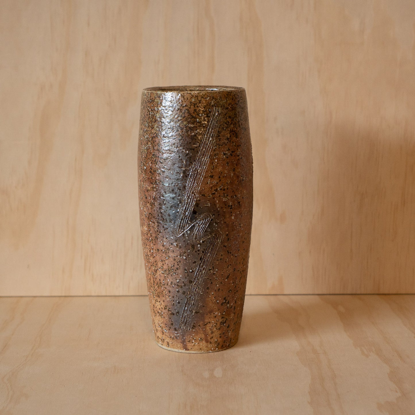Vintage Japanese Tall Shigaraki vase with Comb pattern