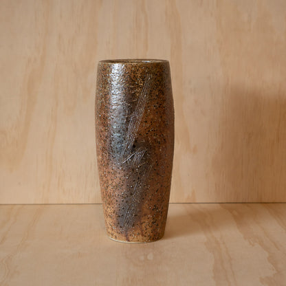 Vintage Japanese Tall Shigaraki vase with Comb pattern