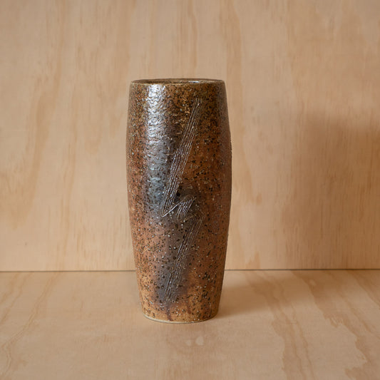 Vintage Japanese Tall Shigaraki vase with Comb pattern