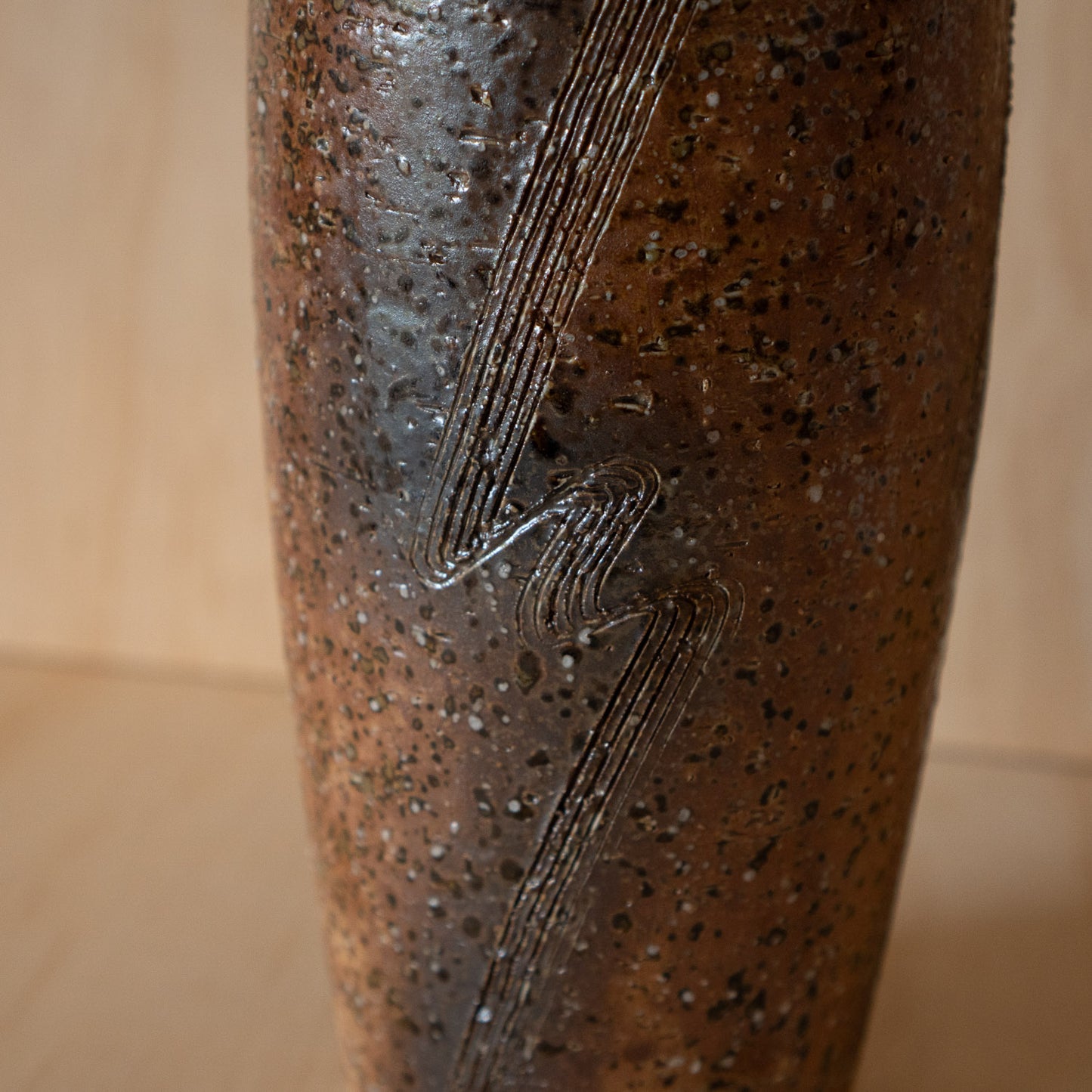 Vintage Japanese Tall Shigaraki vase with Comb pattern