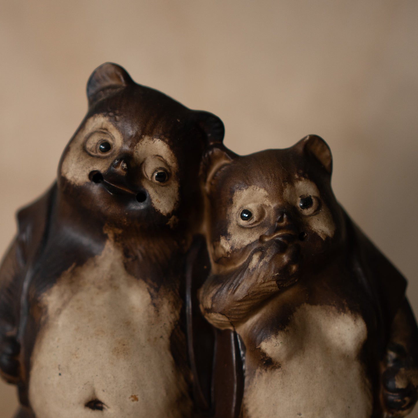 Vintage Japanese Ceramic Tanuki Couple Statue