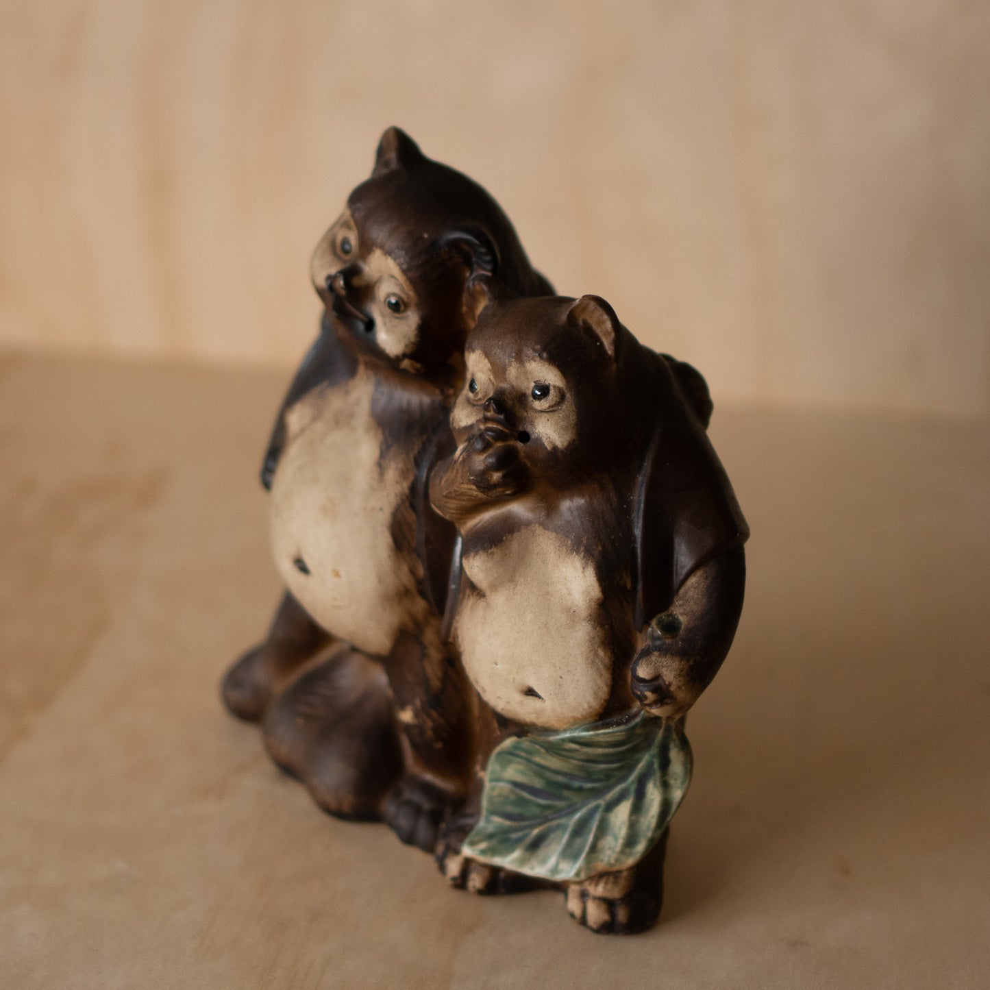 Vintage Japanese Ceramic Tanuki Couple Statue