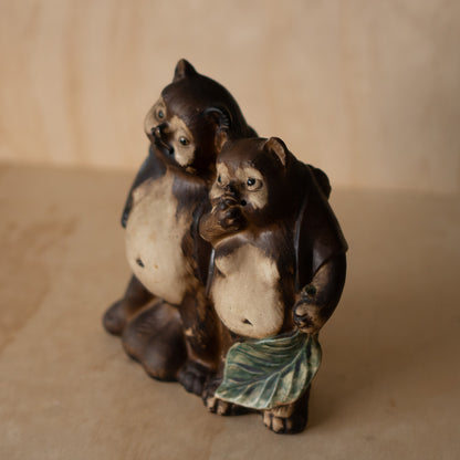 Vintage Japanese Ceramic Tanuki Couple Statue