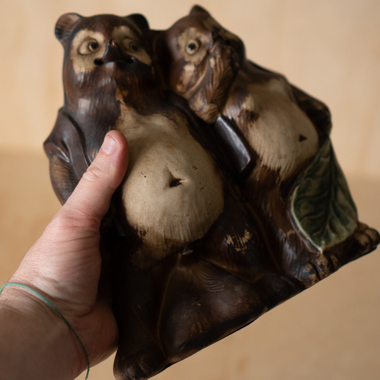 Vintage Japanese Ceramic Tanuki Couple Statue