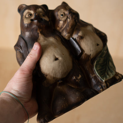 Vintage Japanese Ceramic Tanuki Couple Statue