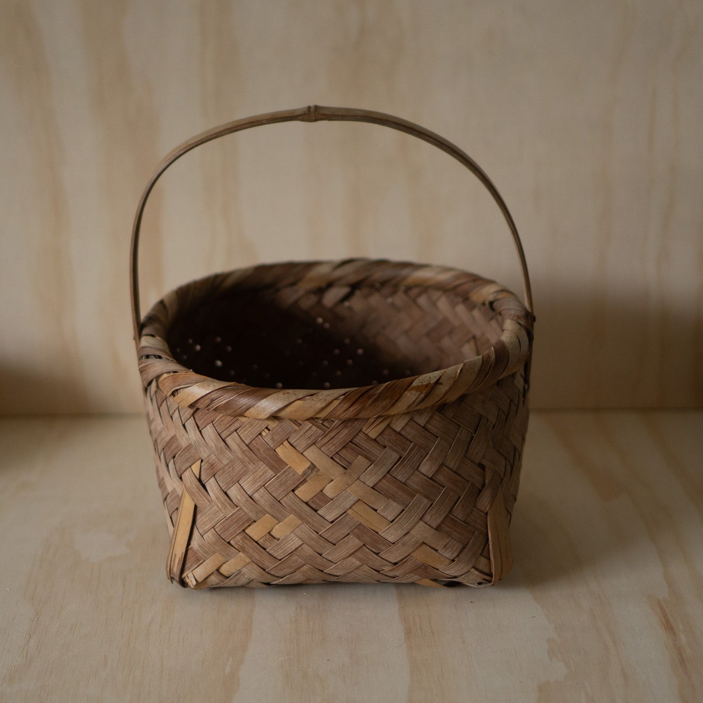 Vintage Japanese woven bamboo and straw basket