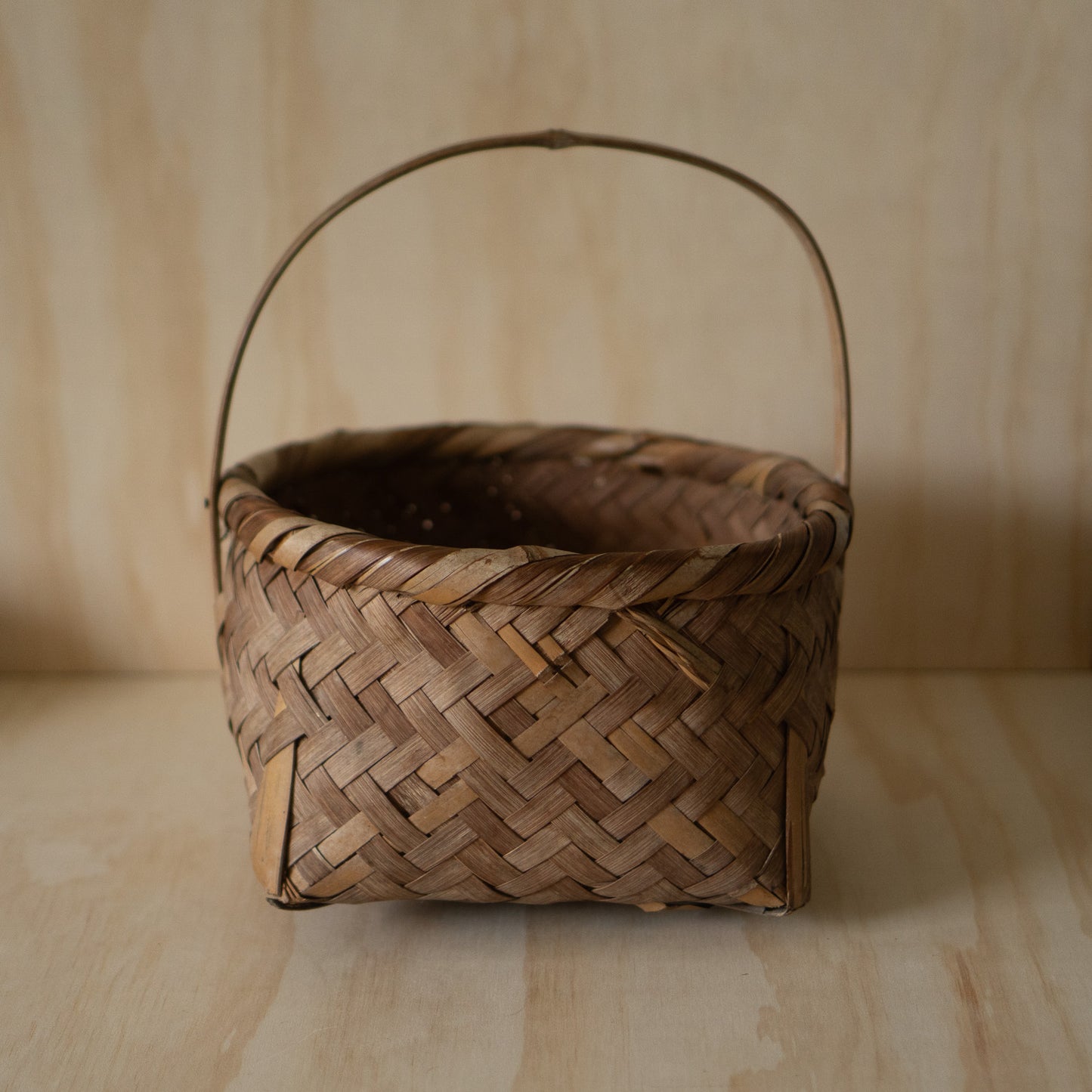Vintage Japanese woven bamboo and straw basket