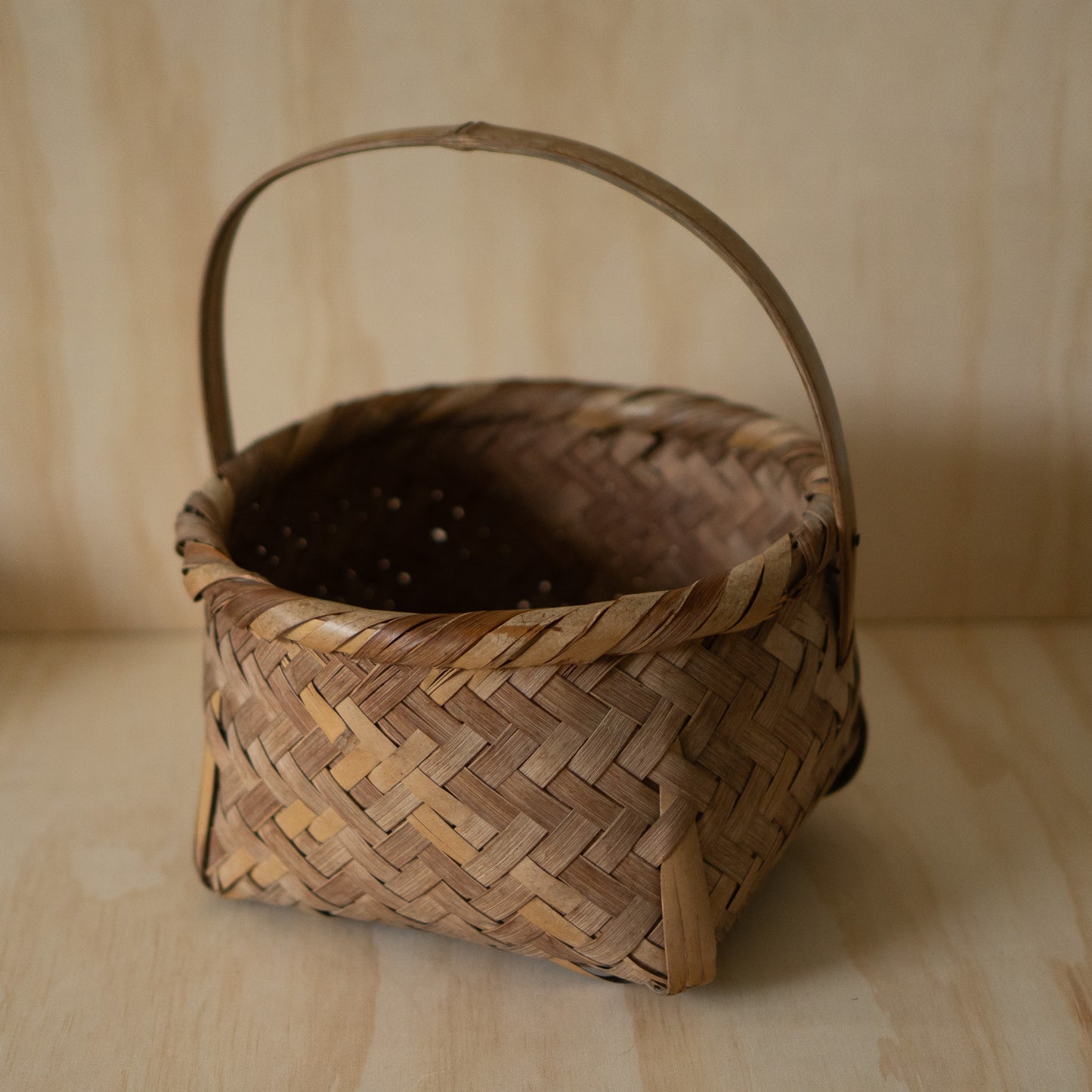 Vintage Japanese woven bamboo and straw basket