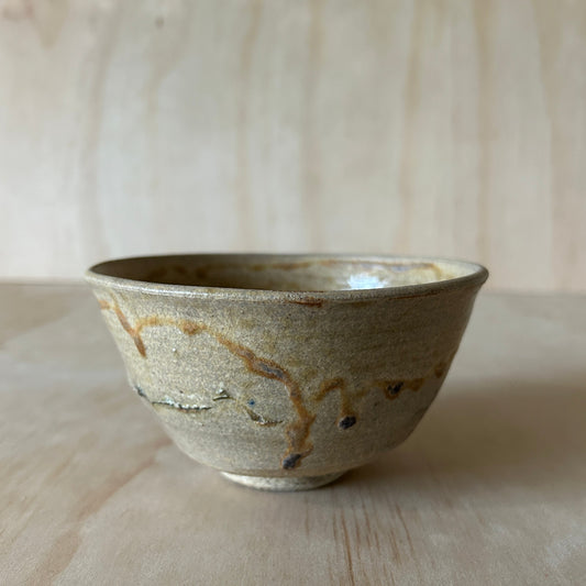 Vintage Japanese Small Ceramic Tea Bowl with drip glaze