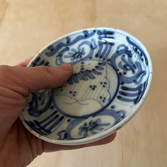Antique Japanese blue and white Ceramic Soy Sauce Dish