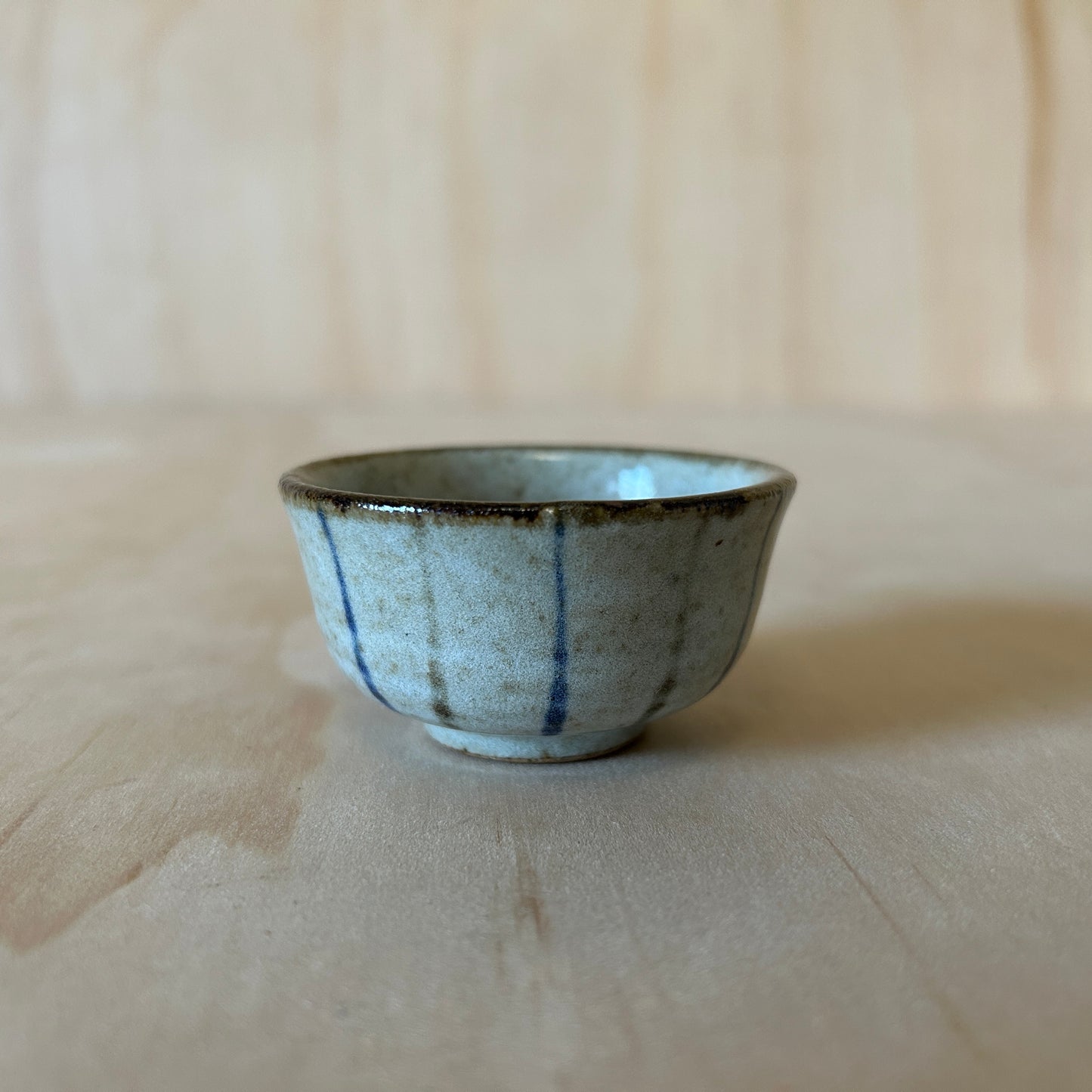 Vintage Japanese cream speckled and striped Ceramic Sake Cup