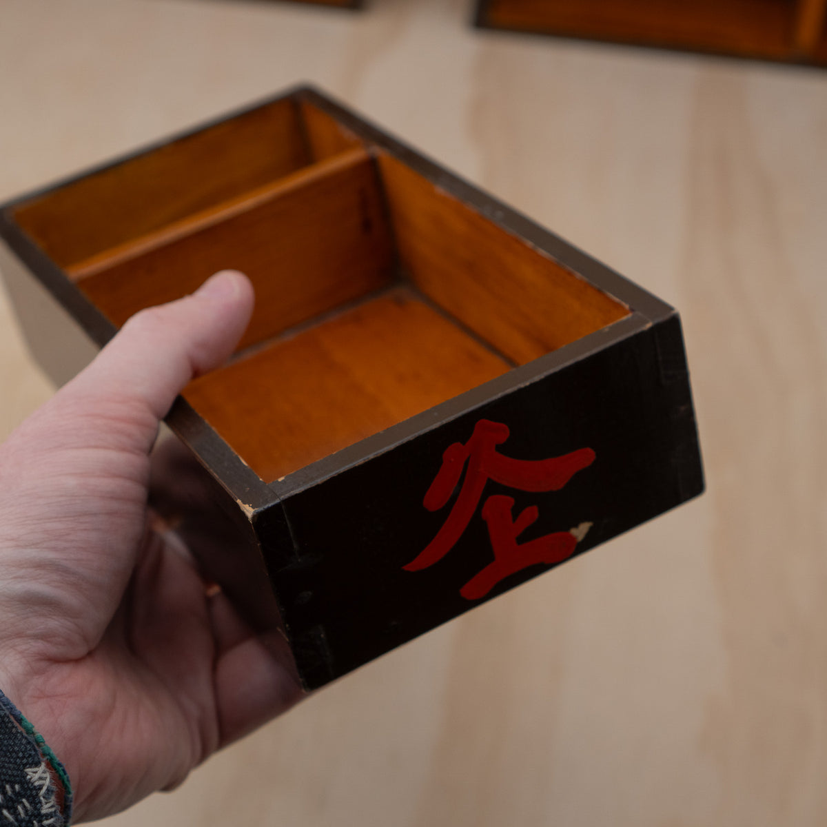 Antique Japanese Jubako Black Lacquered Bento Box "Zen" Tray
