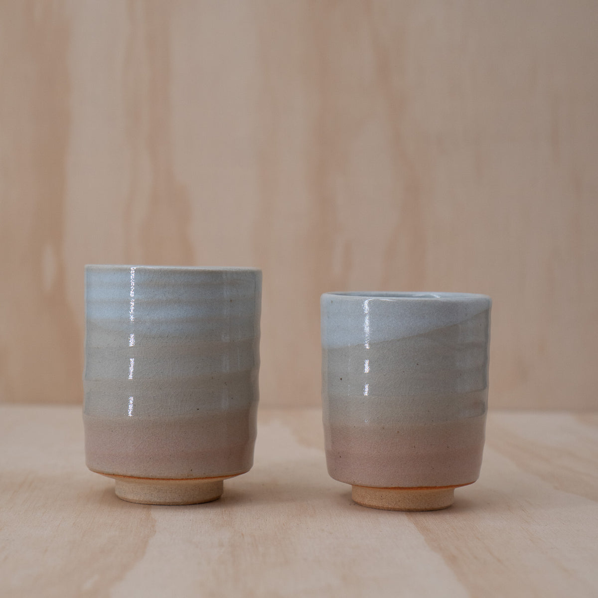Vintage Japanese Hagi Ware Meoto Yunomi "Husband and Wife" Tea cup pair