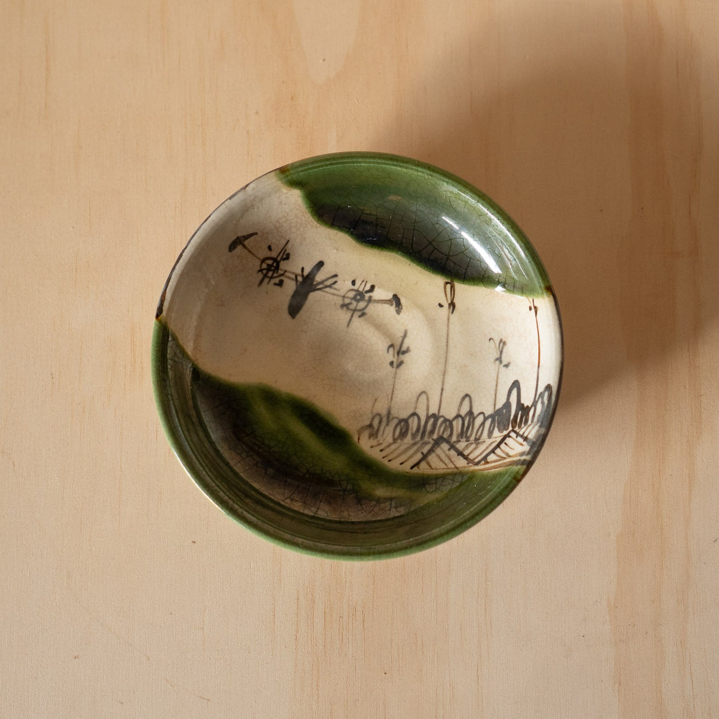 Vintage Japanese Handmade Mino ware Oribe Ceramic side plate
