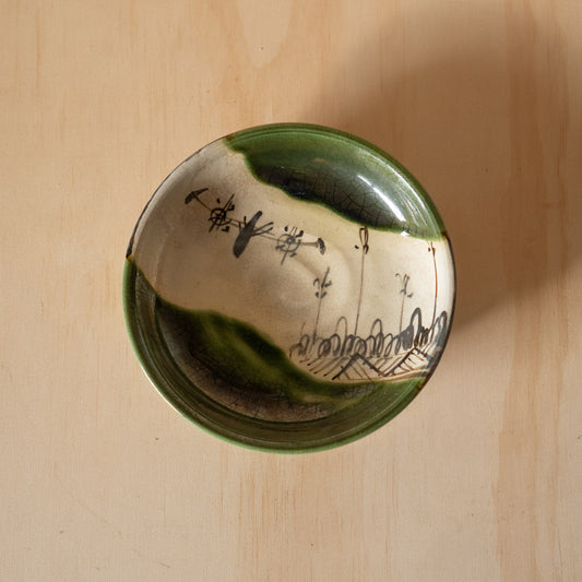 Vintage Japanese Handmade Mino ware Oribe Ceramic side plate