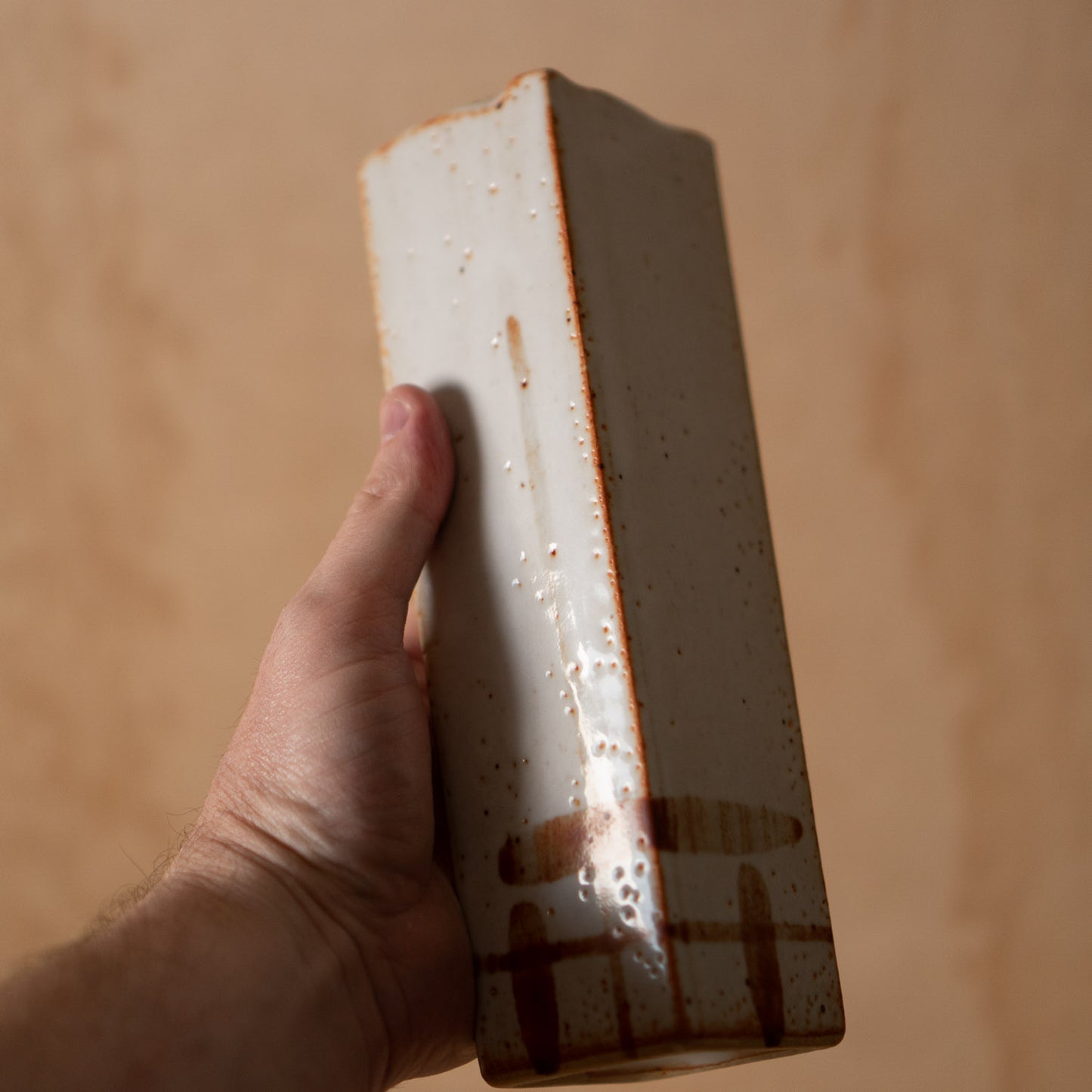 Vintage Japanese Shino Ceramic wall vase in original box