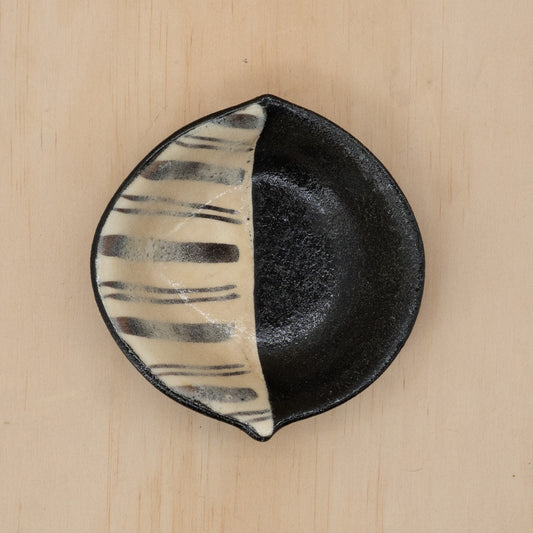 Vintage Japanese ceramic black and white dipping plates