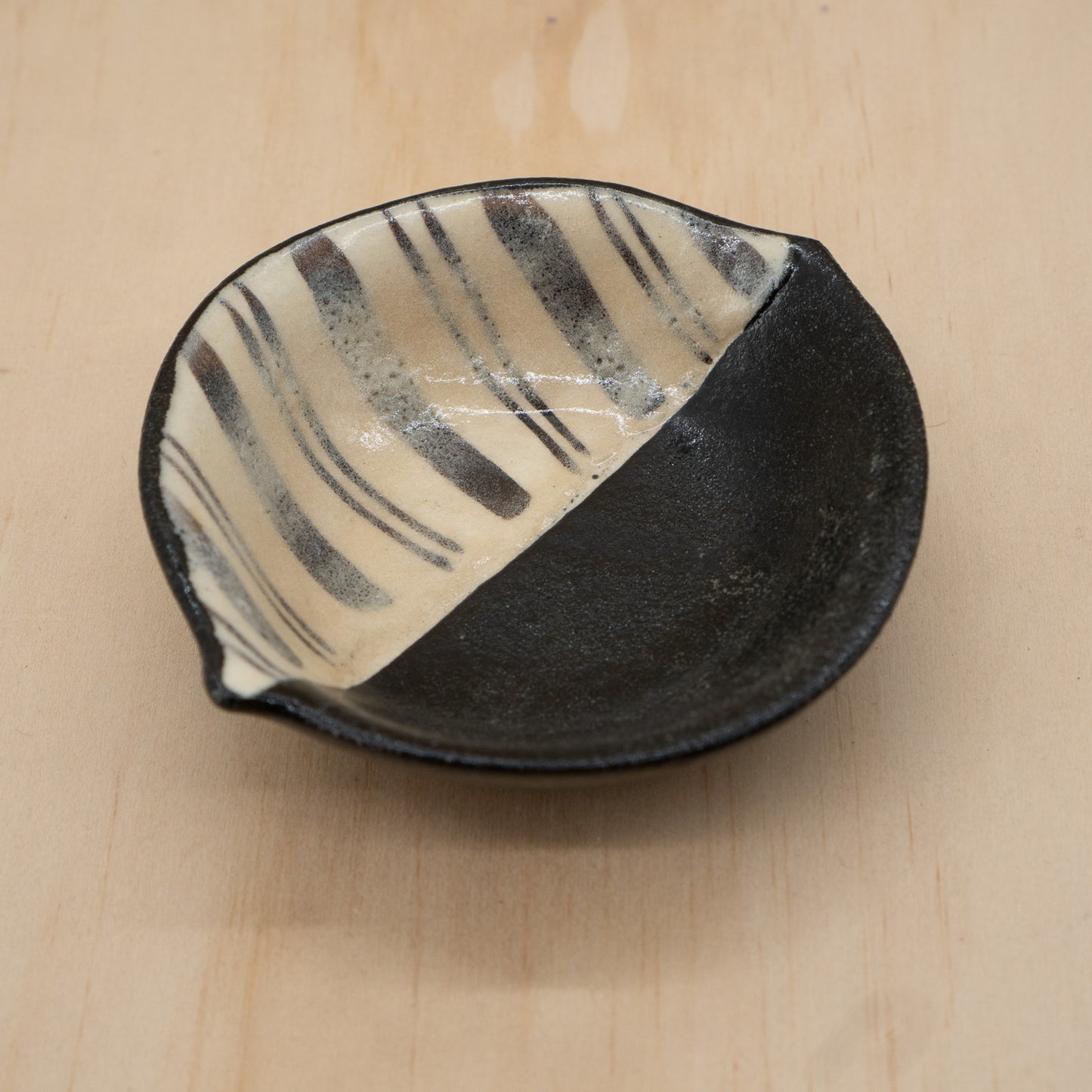 Vintage Japanese ceramic black and white dipping plates