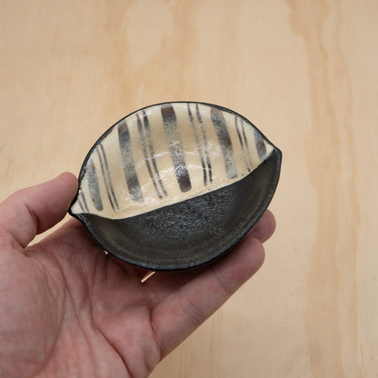 Vintage Japanese ceramic black and white dipping plates
