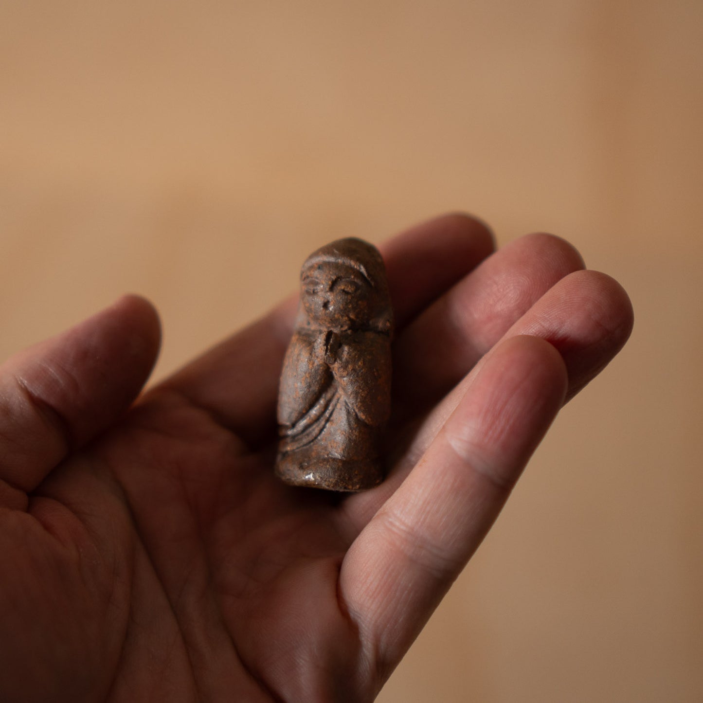 Vintage Japanese tiny pottery Jizo figure -Nigiri Botoke