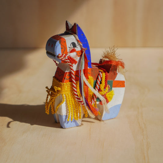 Vintage Japanese Folk Toy Horse - Chagu Chagu Umakko - White, Red and Blue