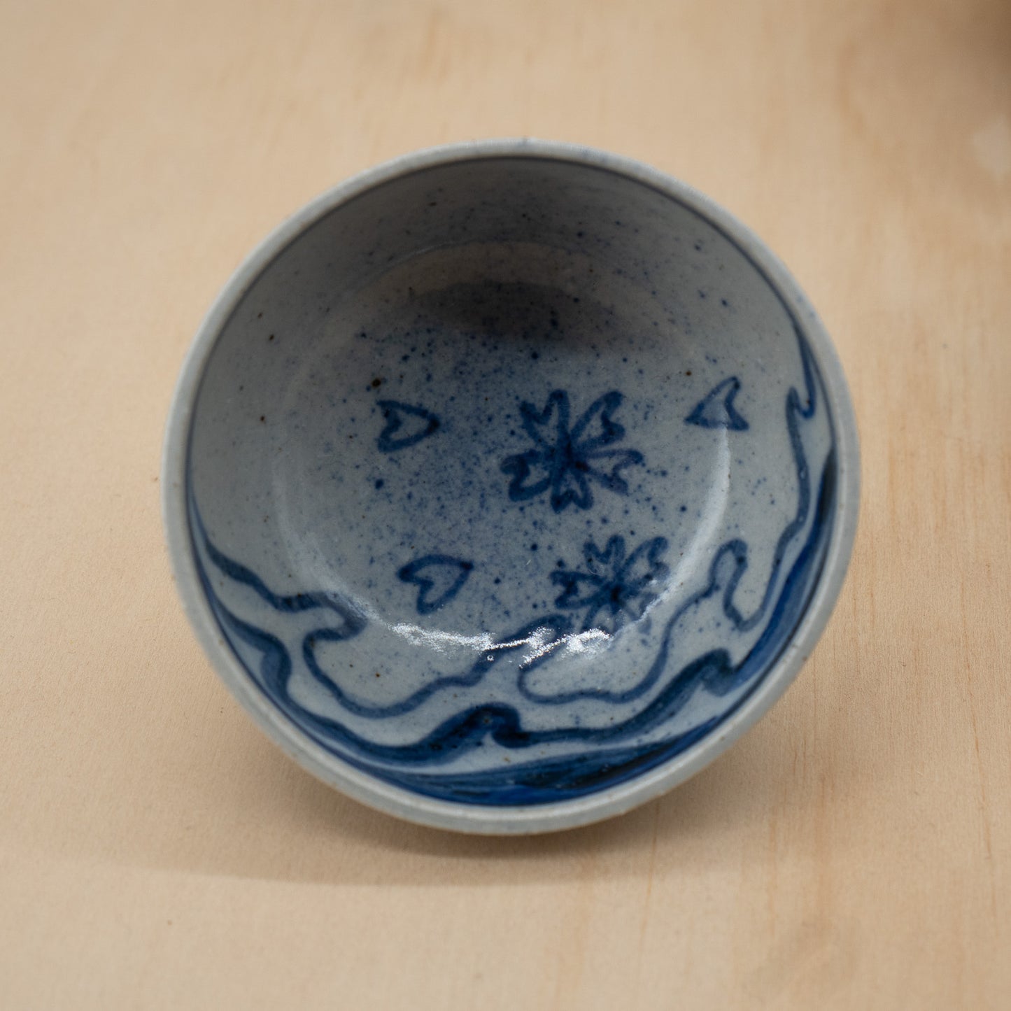 Vintage Japanese Sake bottle and 2 cup set - Waves and Cherry Blossoms