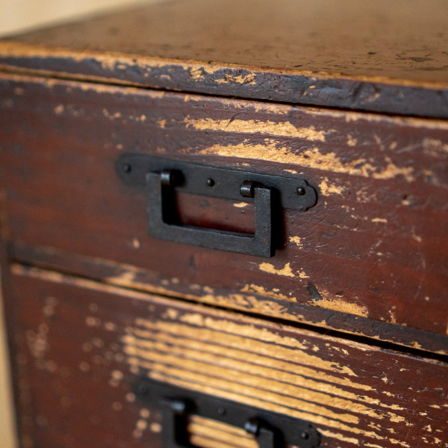Antique Meiji Japanese 2 Drawer Box with Iron Handles