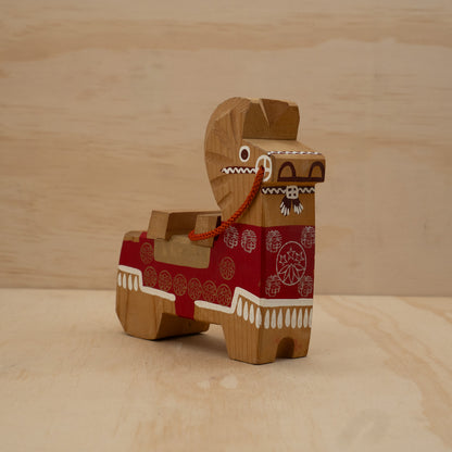 Vintage Japanese folk horse - red and white Kiso Goma