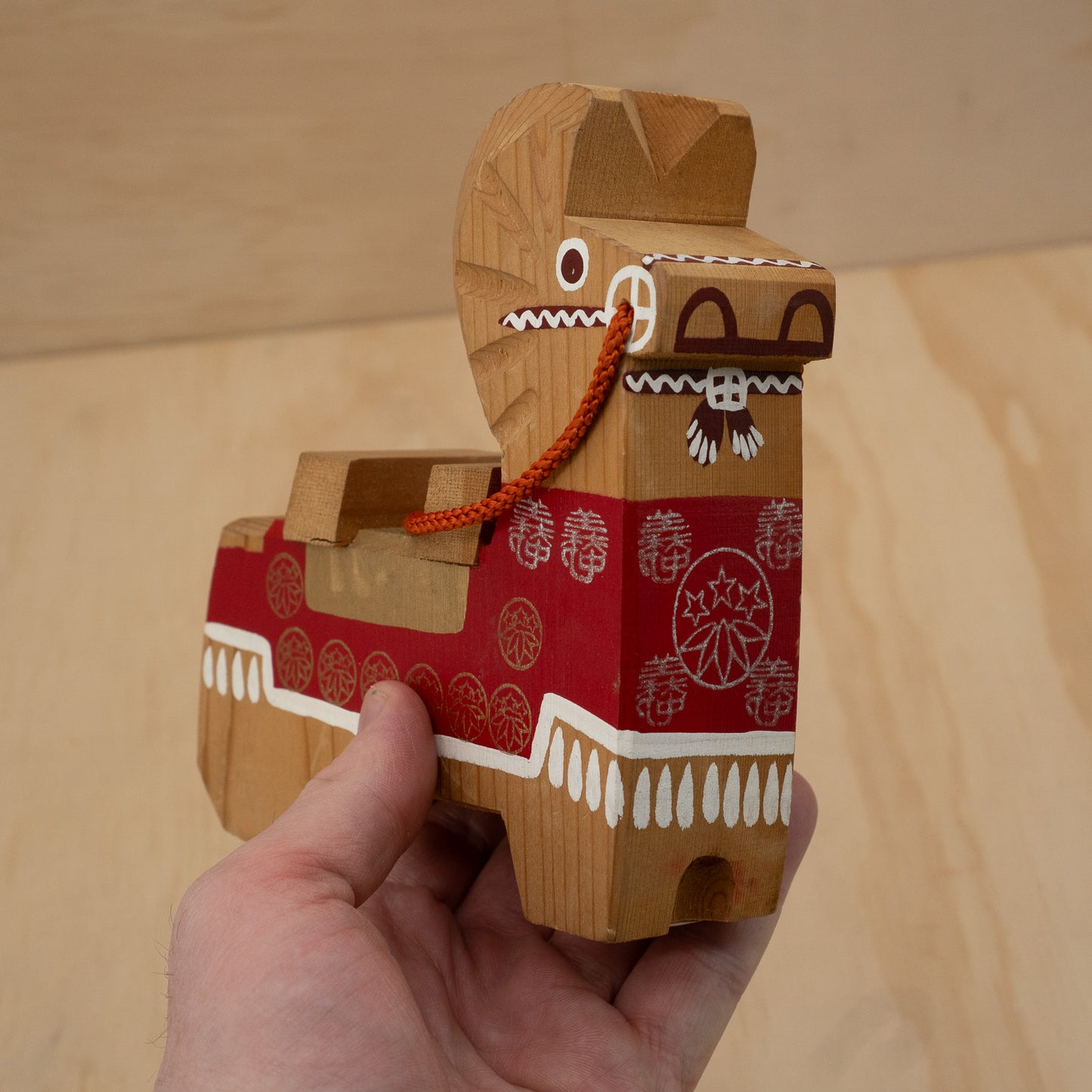 Vintage Japanese folk horse - red and white Kiso Goma